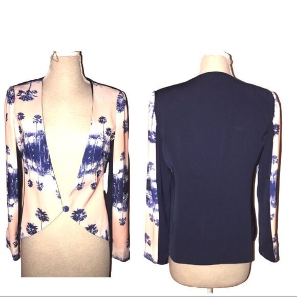 FINDERS Keepers Navy Palm Tree print blazer jacket - Picture 3 of 4